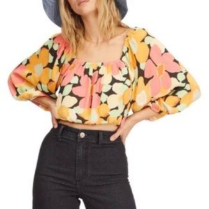 Billabong Sun City 2 Puff Sleeve Floral Crop Top